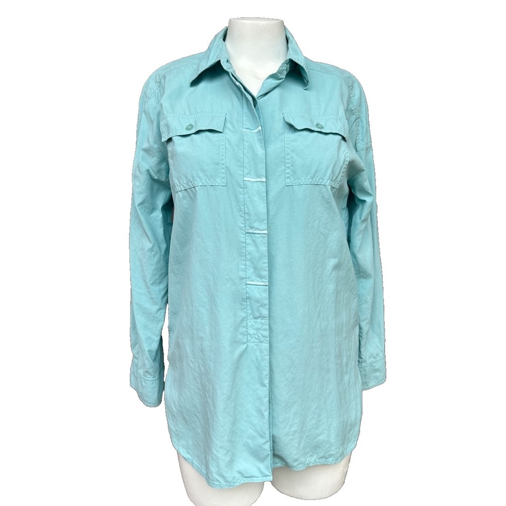 Linea Louis Dell Olio Silk Shirt S Aqua Button Down Tunic Collared VTG Chic+